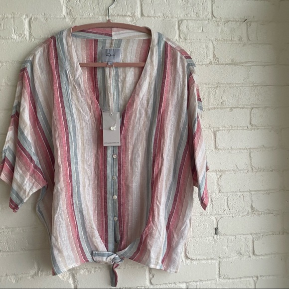 Rails Knox Classic Linen Shirt- Scarlet Ivory Stripe